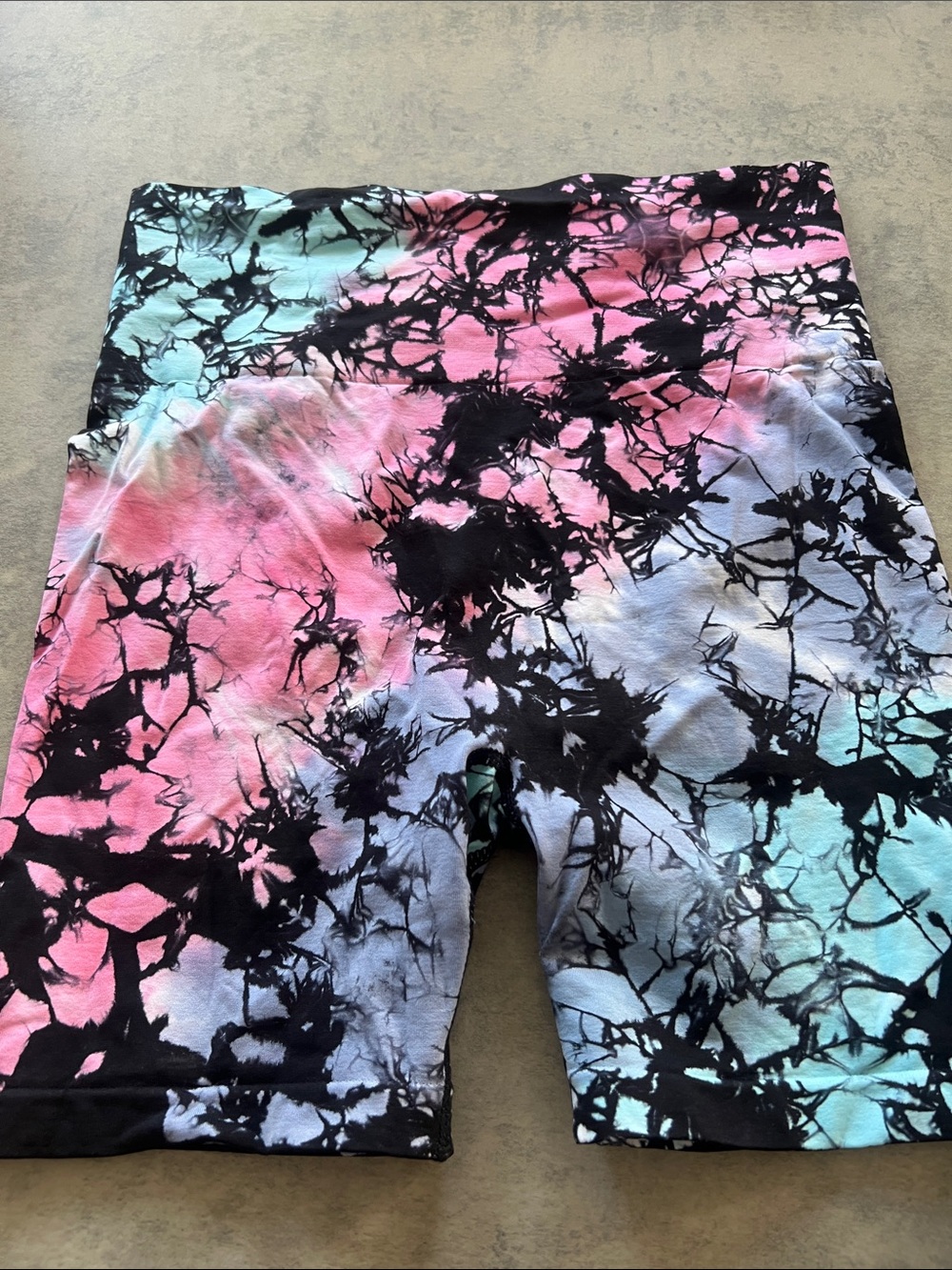 SHEIN Tie-Dye Black, Pink & Aqua Bike Shorts